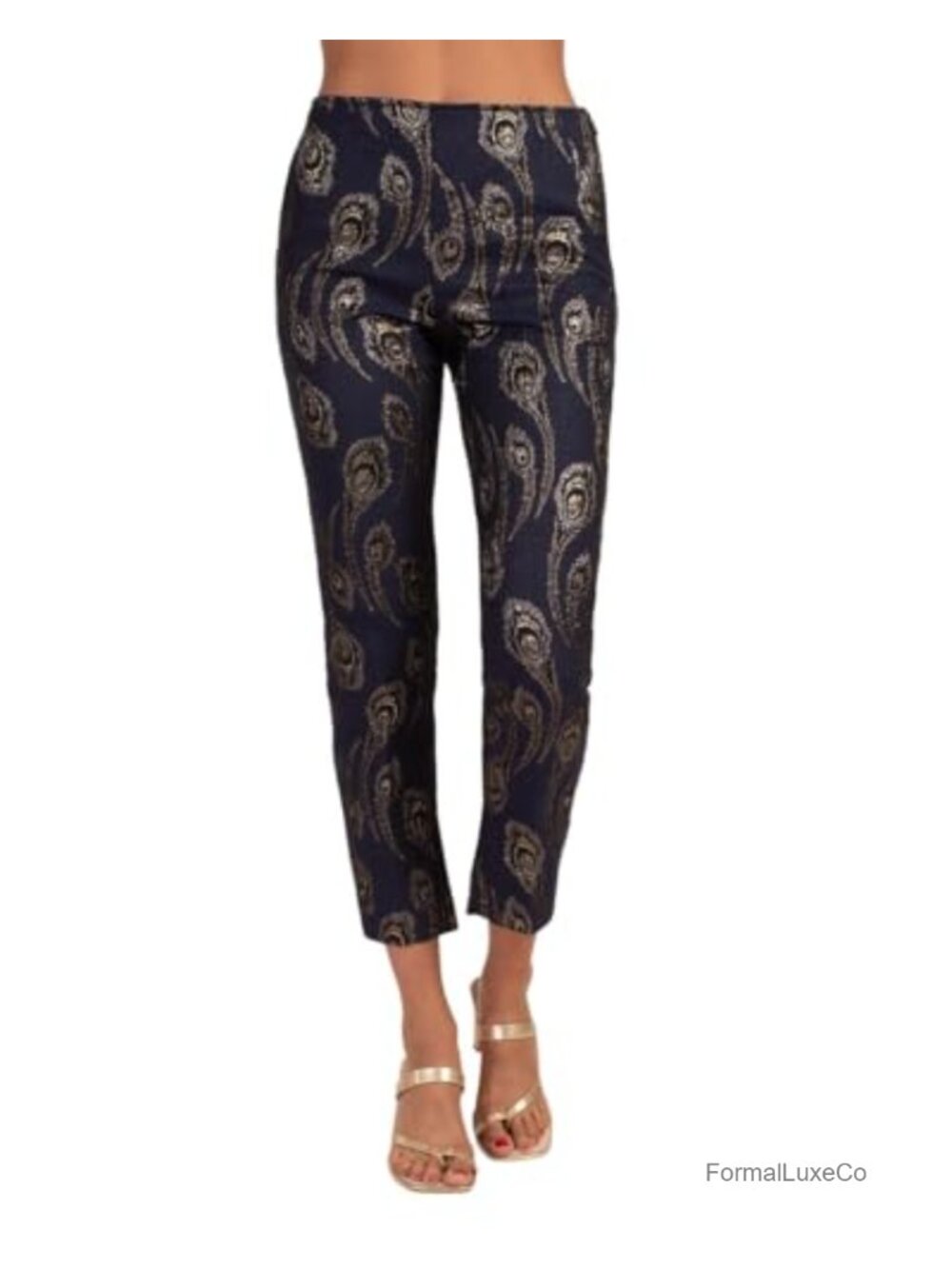Lurex Jacquard Cropped Kick Flare Pants Slacks Mid Rise